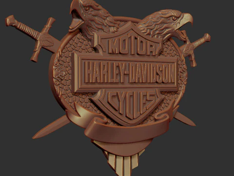 Harley Davidson Emblem Bas Relief 3D Print Model