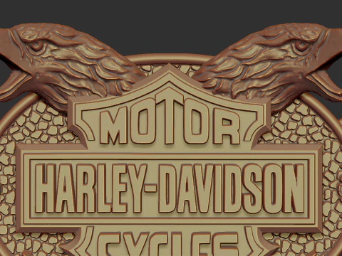 Harley Davidson Emblem Bas Relief 3D Print Model
