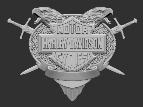 Harley Davidson Emblem Bas Relief 3D Print Model