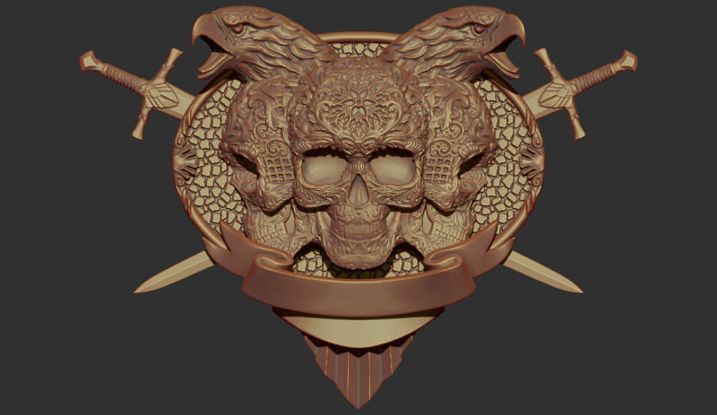 Skull Shield Eagle Head and Sword Modello di stampa 3D .c4d .max .obj .3ds .fbx .stl .blend 