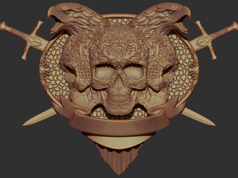 Skull Shield Eagle Head and Sword 3D Baskı Modeli