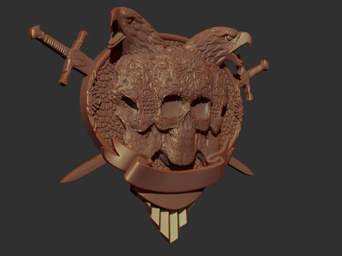 Skull Shield Eagle Head and Sword 3D Print Model