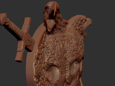 Skull Shield Eagle Head and Sword 3D Print Model