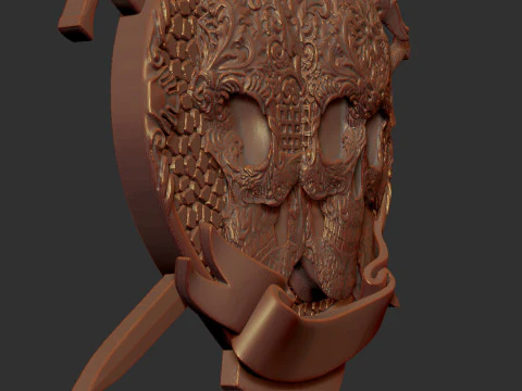 Skull Shield Eagle Head and Sword 3D Print Model