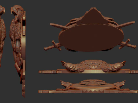 Skull Shield Eagle Head and Sword 3D Print Model