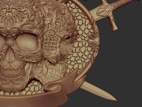 Skull Shield Eagle Head and Sword 3D Print Model