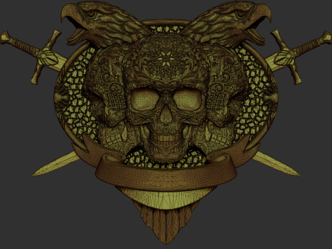 Skull Shield Eagle Head and Sword Modello di stampa 3D