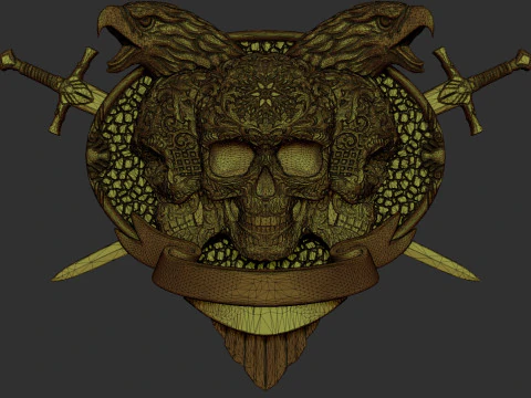 Skull Shield Eagle Head and Sword 3D Print Model