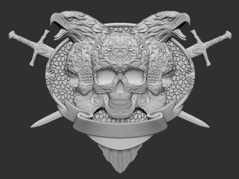 Skull Shield Eagle Head and Sword 3D Print Model