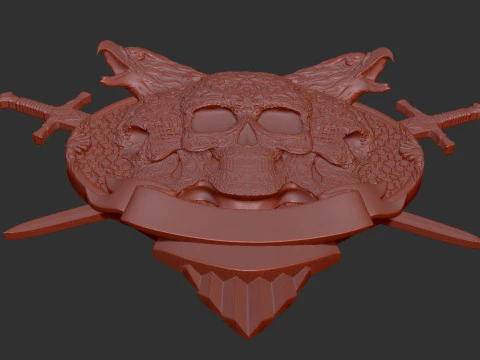 Skull Shield Eagle Head and Sword 3D Print Model