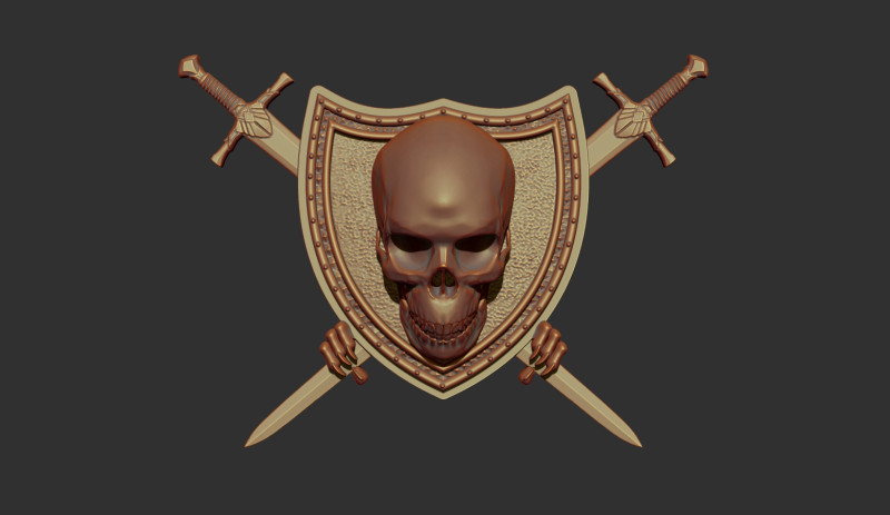 Skull Shield and Sword 3D 프린트 모델 .c4d .max .obj .3ds .fbx .stl .blend