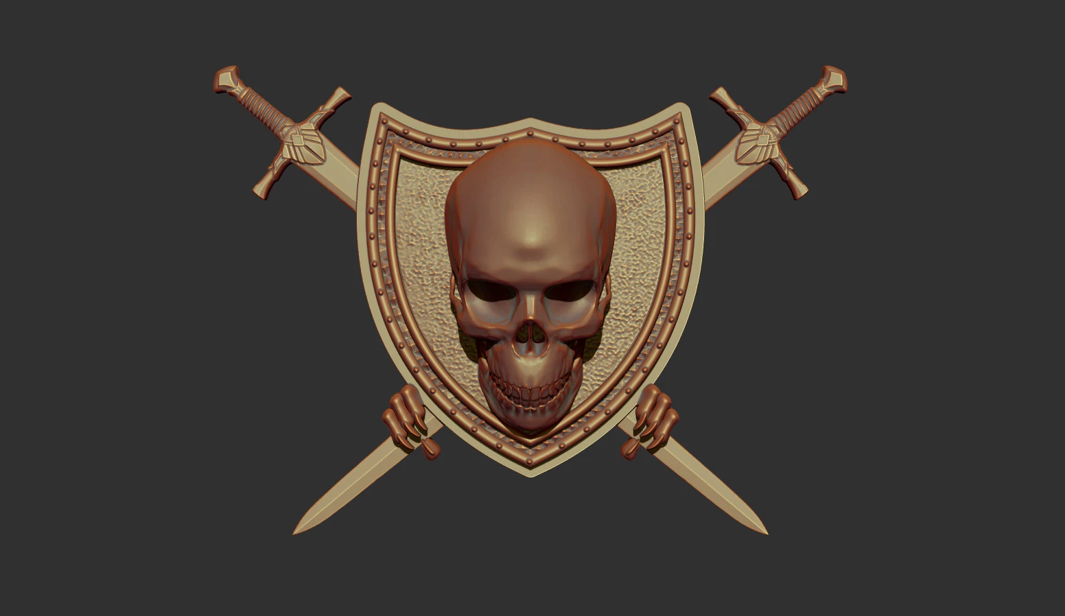 Skull Shield and Sword 3D Print Model .c4d .max .obj .3ds .fbx .stl .blend