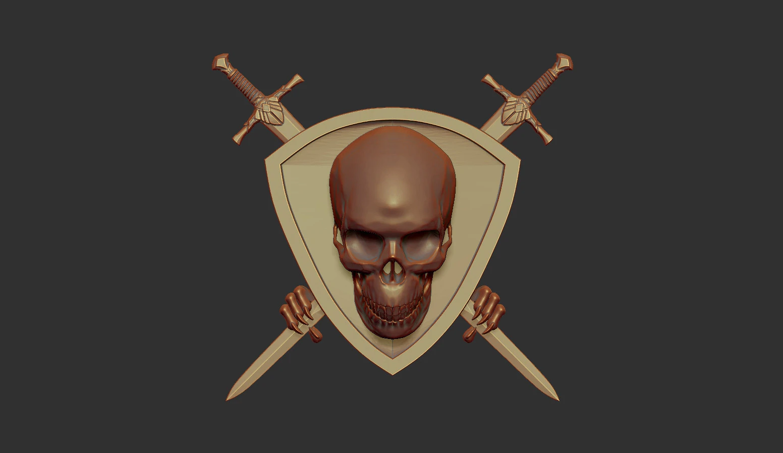 Skull Shield and Sword 3D Print Model .c4d .max .obj .3ds .fbx .stl .blend