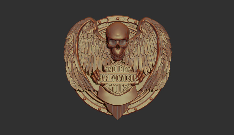 Harley Davidson Logo with Skull and Wings 3D Druckmodell .c4d .max .obj .3ds .fbx .stl .blend