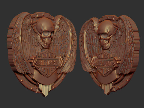 Harley Davidson Logo with Skull and Wings 3D Druckmodell