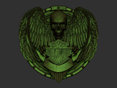 Harley Davidson Logo with Skull and Wings 3D Druckmodell