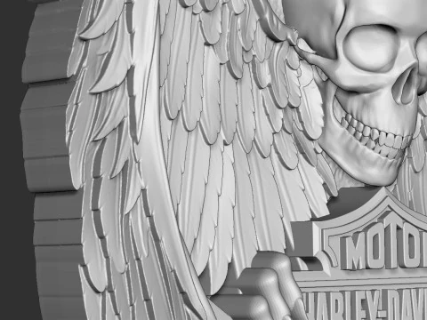 Harley Davidson Logo with Skull and Wings 3D Print Model