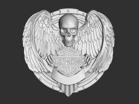 Harley Davidson Logo with Skull and Wings 3D Druckmodell