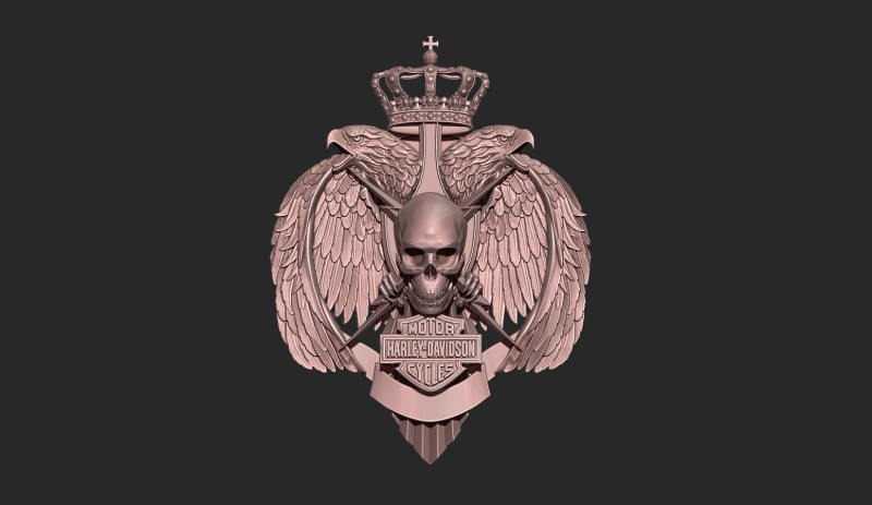 Harley Davidson Logo with Eagle Skull and Wings 3D Print Model .c4d .max .obj .3ds .fbx .stl .blend 