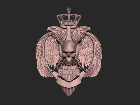 Harley Davidson Logo with Eagle Skull and Wings 3D Baskı Modeli