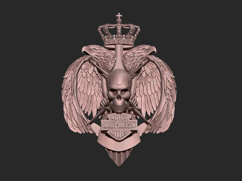 Logotipo da Harley Davidson com caveira e asas de &aacute;guia Modelo de Impressão 3D