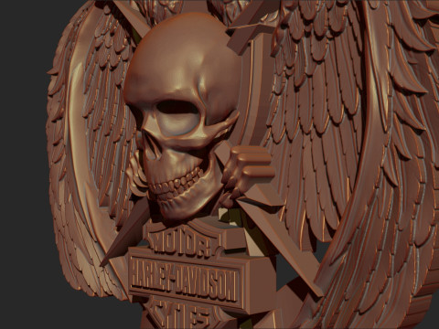 Harley Davidson Logo with Eagle Skull and Wings 3D Print Model