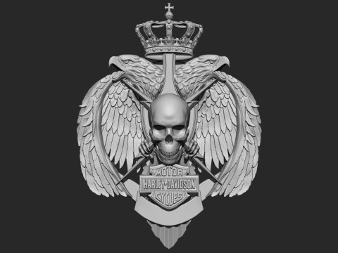 Harley Davidson Logo with Eagle Skull and Wings 3D Print Model