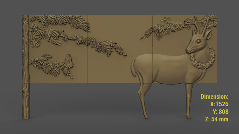 Buffet with Deer Cabinet Cnc Carving 3D 打印模型 .c4d .max .obj .3ds .fbx .stl .blend