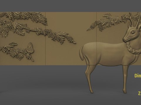 Buffet with Deer Cabinet Cnc Carving Model do druku 3D