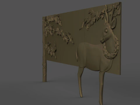 Buffet with Deer Cabinet Cnc Carving 3D Print Model