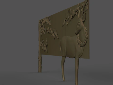 Buffet with Deer Cabinet Cnc Carving 3D Print Model