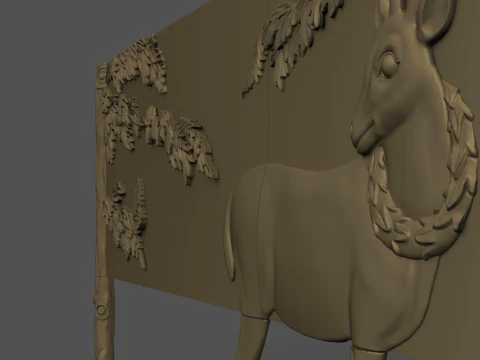 Buffet with Deer Cabinet Cnc Carving 3D Print Model
