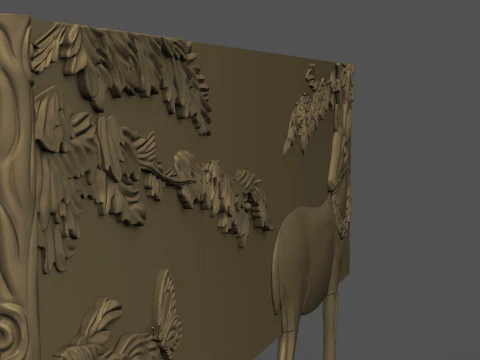 Buffet with Deer Cabinet Cnc Carving 3D Print Model