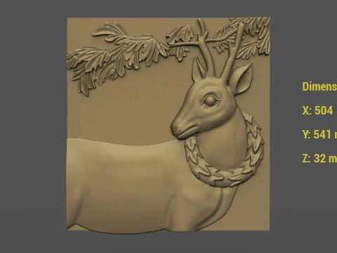 Buffet with Deer Cabinet Cnc Carving 3D Print Model