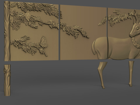 Buffet with Deer Cabinet Cnc Carving 3D 打印模型
