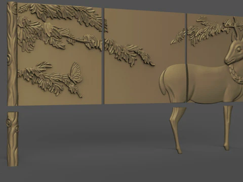 Buffet with Deer Cabinet Cnc Carving 3D Print Model