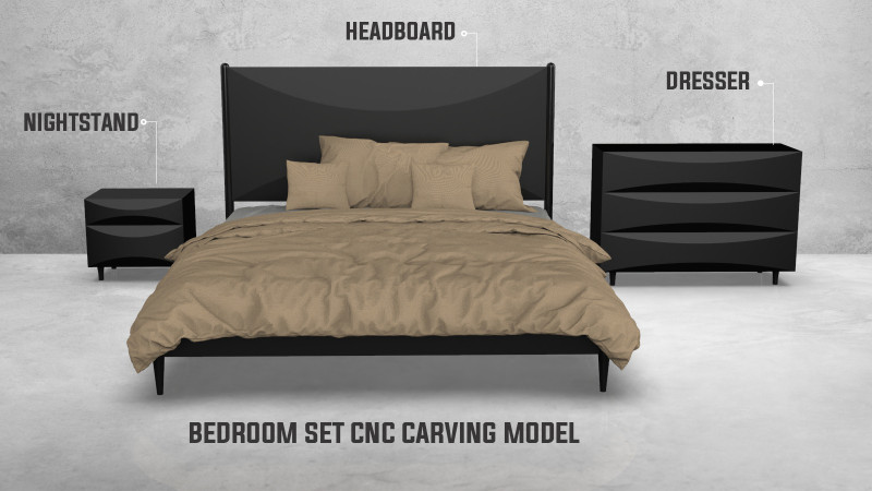 Modern Bedroom Set Cnc Carving Model 3D Print Model .c4d .max .obj .3ds .fbx .stl .blend 