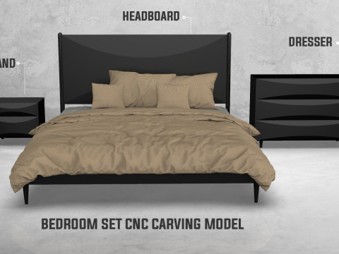 Modern Bedroom Set Cnc Carving Model 3D Baskı Modeli