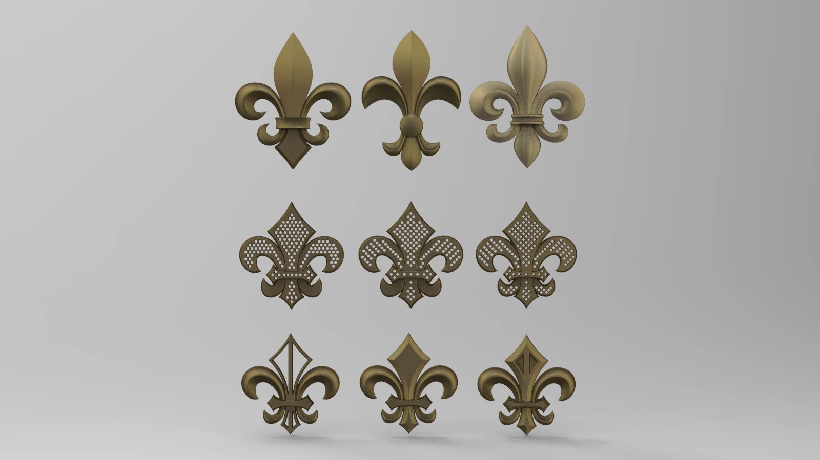 Heraldic Lily Set 3D Print Model .c4d .max .obj .3ds .fbx .stl .blend