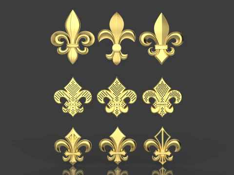 Heraldic Lily Set 3D Print Model