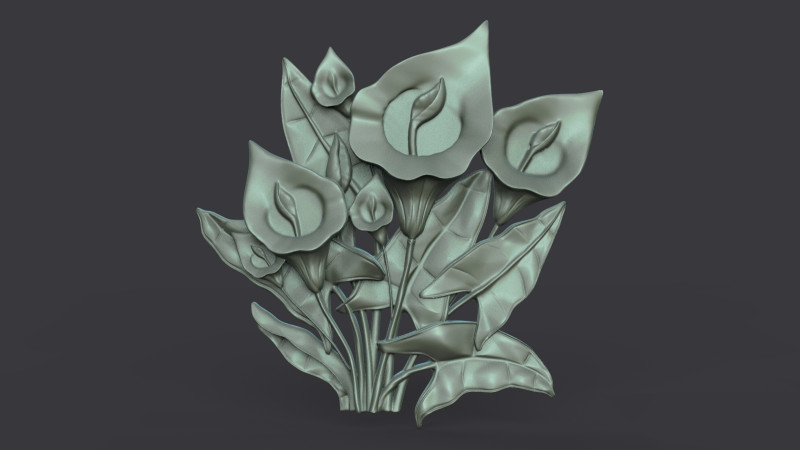 Lily Flowers Bas Relief 3D 프린트 모델 .c4d .max .obj .3ds .fbx .stl .blend 