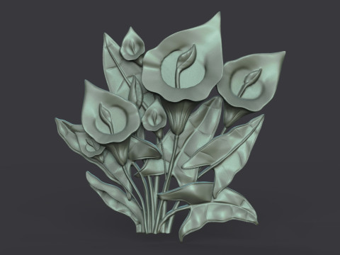 Lily Flowers Bas Relief 3D Baskı Modeli