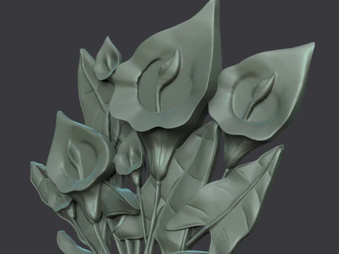 Lily Flowers Bas Relief 3D Print Model