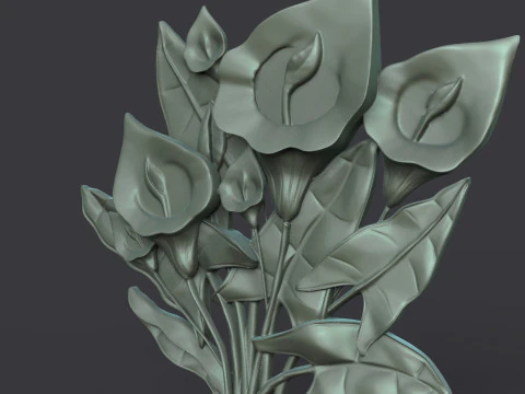 Lily Flowers Bas Relief 3D Print Model