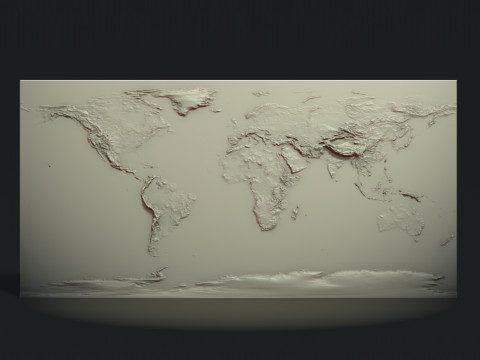 World Physical Map bas relief 3D Baskı Modeli