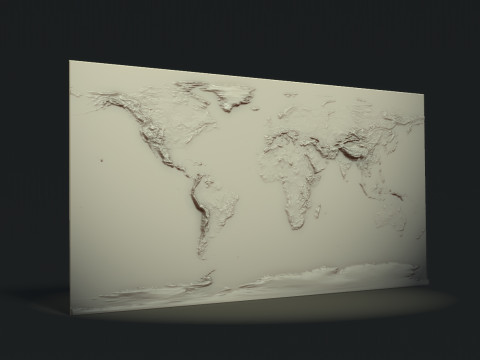 World Physical Map bas relief Modelo de Impressão 3D