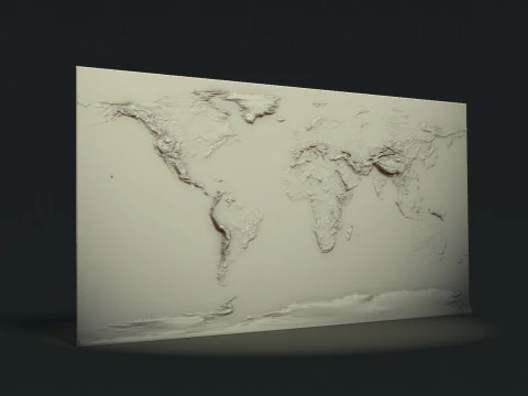 World Physical Map bas relief 3D Print Model