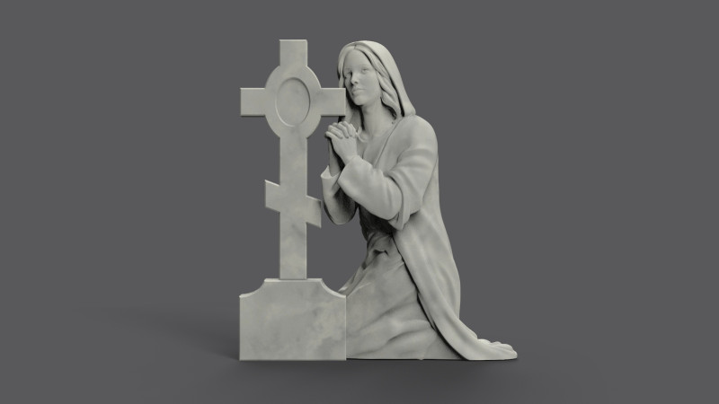 Praying woman tombstone with cross 3D Print Model .c4d .max .obj .3ds .fbx .stl .blend 