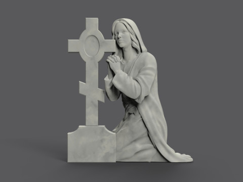 Praying woman tombstone with cross 3D Принт Модель