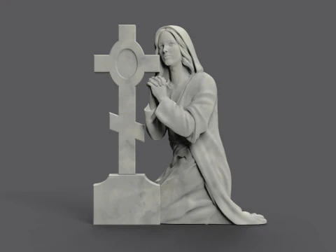 क्रॉस के साथ प्रार्थना करती महिला समाधि का पत्थर 3D प्रिंट मॉडल